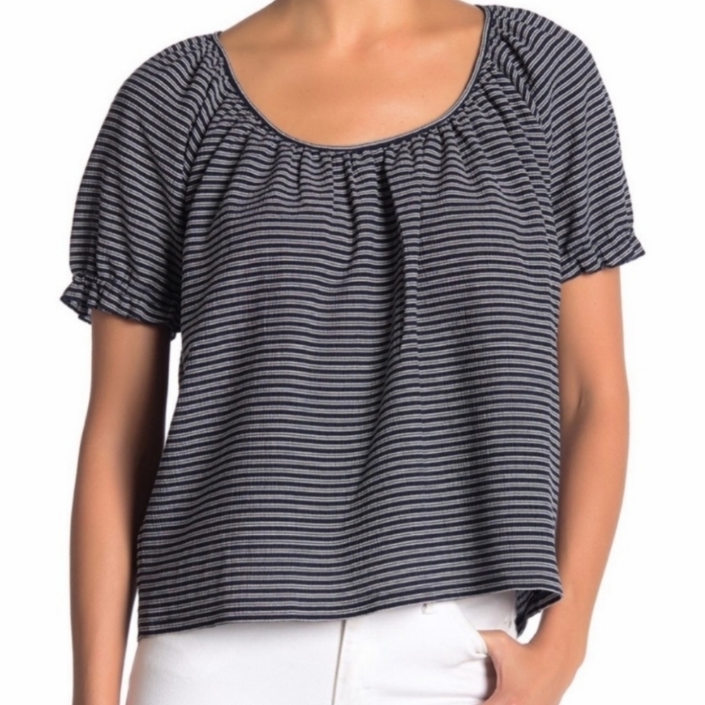 Madewell Texture And Thread Striped Peasant Top - image 1